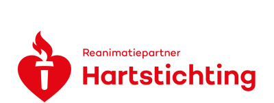 het logo van de Hartstichting, een hartje met een fakkel en de tekst Reanimatiepartner Hartstichting